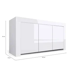 Credenza bianco lucida 162x50x83h cm 3 ante - Zenobia