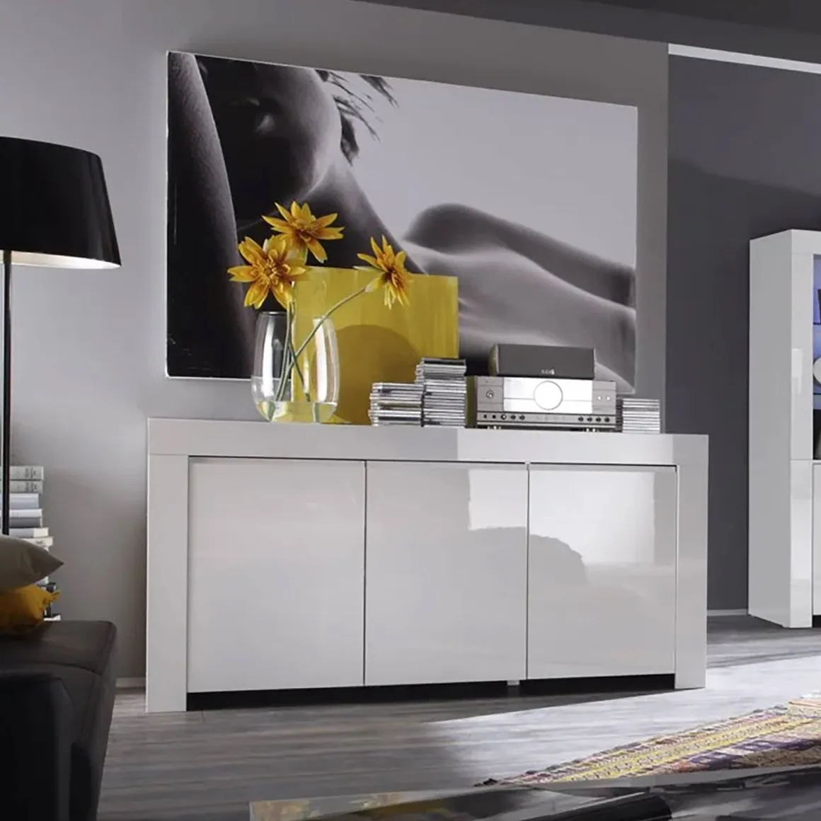 Credenza bianco lucida 162x50x83h cm 3 ante - Zenobia