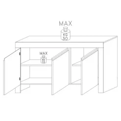Credenza bianco lucida 162x50x83h cm 3 ante - Zenobia