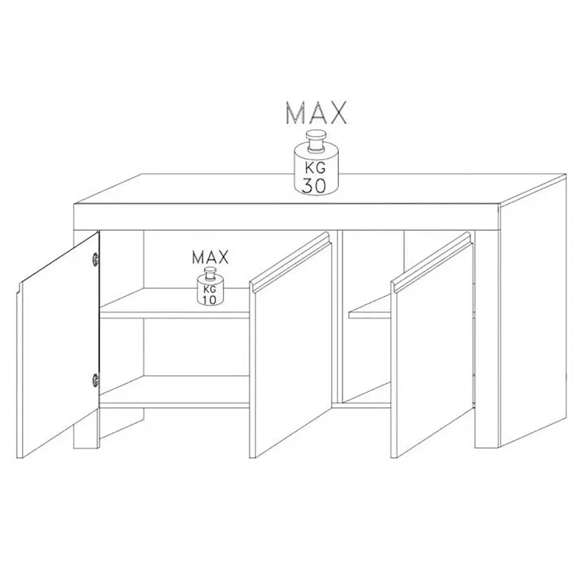 Credenza bianco lucida 162x50x83h cm 3 ante - Zenobia