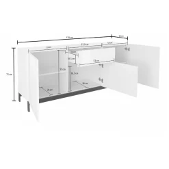 Cucina|Madie > Dmora Credenza bianco lucida 170x40x73h cm 1 anta e 6 cassetti - Pirite Bianco Lucido