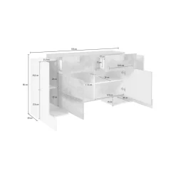Credenza bianco lucida 170x45x85h cm 4 ante e 2 cassetti - Alei