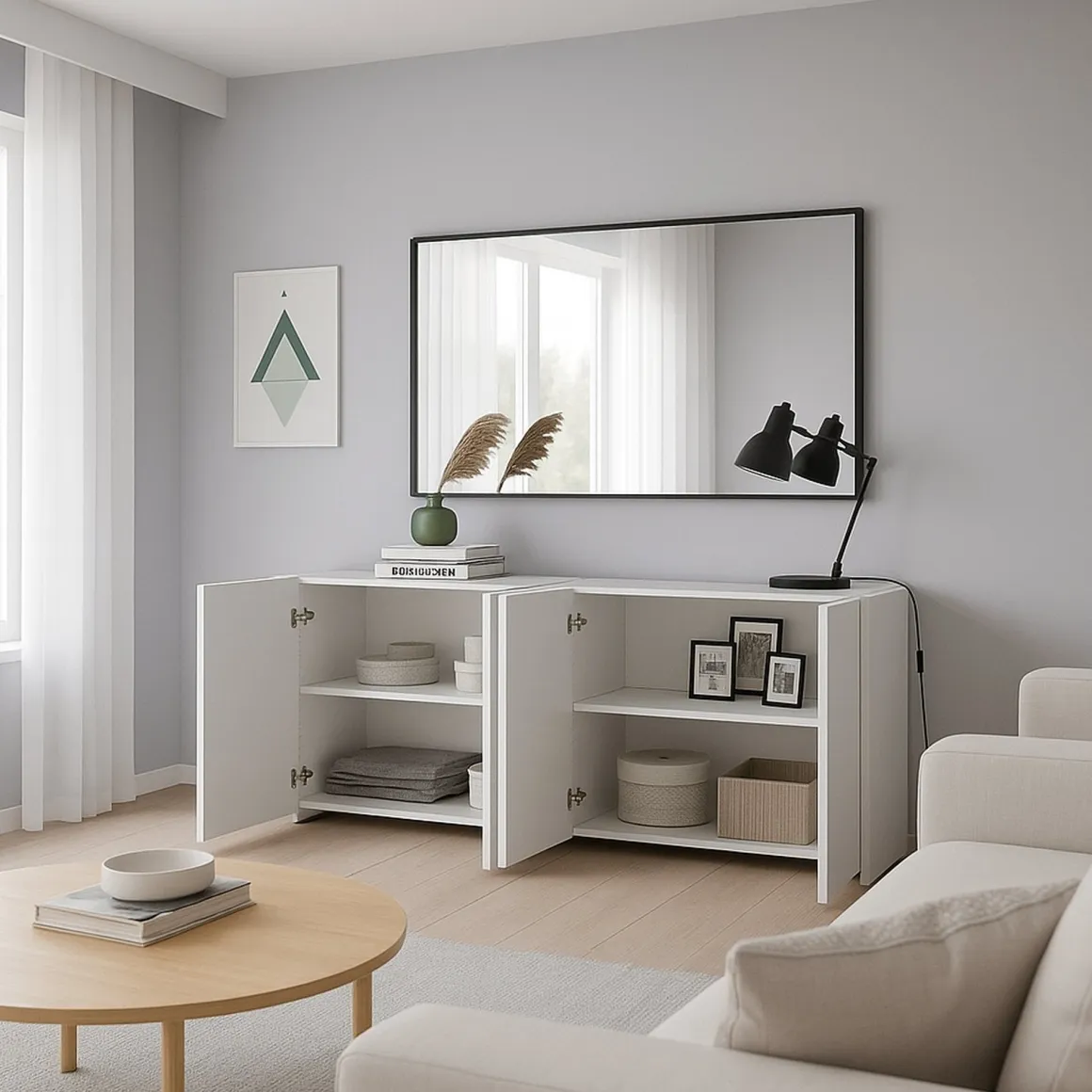 Cucina|Madie > Dmora Credenza bianco lucida 180x41x86h cm 4 ante - Aulina Bianco Lucido