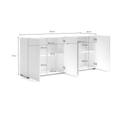 Cucina|Madie > Dmora Credenza bianco lucida 180x41x86h cm 4 ante - Aulina Bianco Lucido