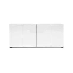 Cucina|Madie > Dmora Credenza bianco lucida 180x41x86h cm 4 ante - Aulina Bianco Lucido