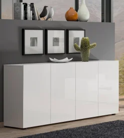 Cucina|Madie > Dmora Credenza bianco lucida 180x41x86h cm 4 ante - Aulina Bianco Lucido
