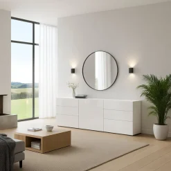 Cucina|Madie > Dmora Credenza 6 Cassetti Un'anta 170x40x60.2h cm, Apertura Battente e Scorrevole - Agito Bianco Lucido