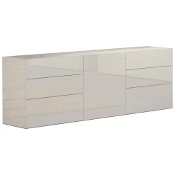 Cucina|Madie > Dmora Credenza 6 Cassetti Un'anta 170x40x60.2h cm, Apertura Battente e Scorrevole - Agito Bianco Lucido