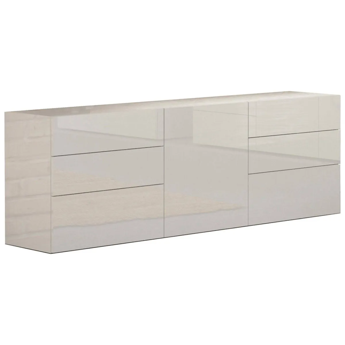 Cucina|Madie > Dmora Credenza 6 Cassetti Un'anta 170x40x60.2h cm, Apertura Battente e Scorrevole - Agito Bianco Lucido