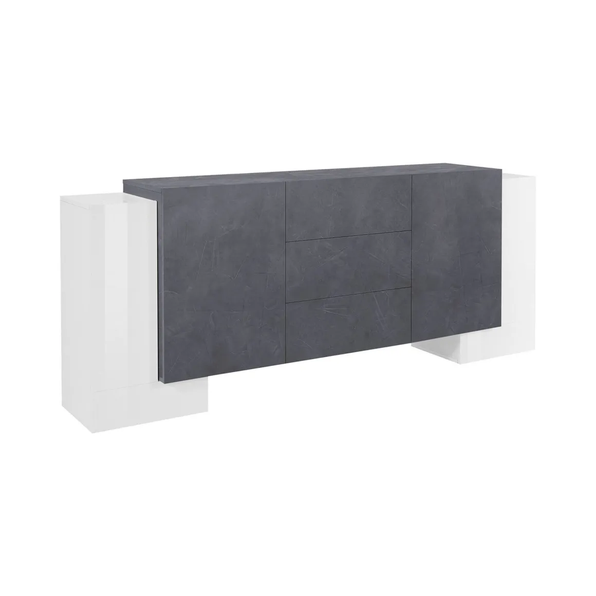 Credenza Bianco Lucido Grigio Ardesia 4 Ripiani 3 Cassetti 210x45x85h cm, 4 Ante Made in Italy - Alchemy