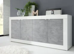 Madie|Credenze > Dmora Credenza Bianco Lucido Grigio Cemento 3 Cassetti 2 Ripiani 210x42x85.8h cm, 2 Ante - Pasubio Grigio Cemento, Bianco Lucido