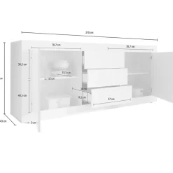 Madie|Credenze > Dmora Credenza Bianco Lucido Marrone Pero 3 Ripiani 4 Ante 101.4x42x161.2h cm, 4 Vani - Sampeyre Marrone Pero, Bianco Lucido