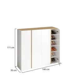 Credenze > Dmora Credenza Bianco Lucido Marrone Rovere 3 Ripiani Apertura Battente 138x40x91h cm, 3 Ante - Haka Marrone Rovere, Bianco Lucido