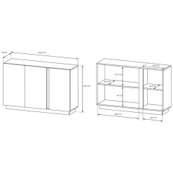 Credenze > Dmora Credenza Bianco Lucido Marrone Rovere 4 Cassetti un Ripiano 138x40x91h cm, Apertura Battente, Scorrevole - Halana Marrone Rovere, Bianco Lucido