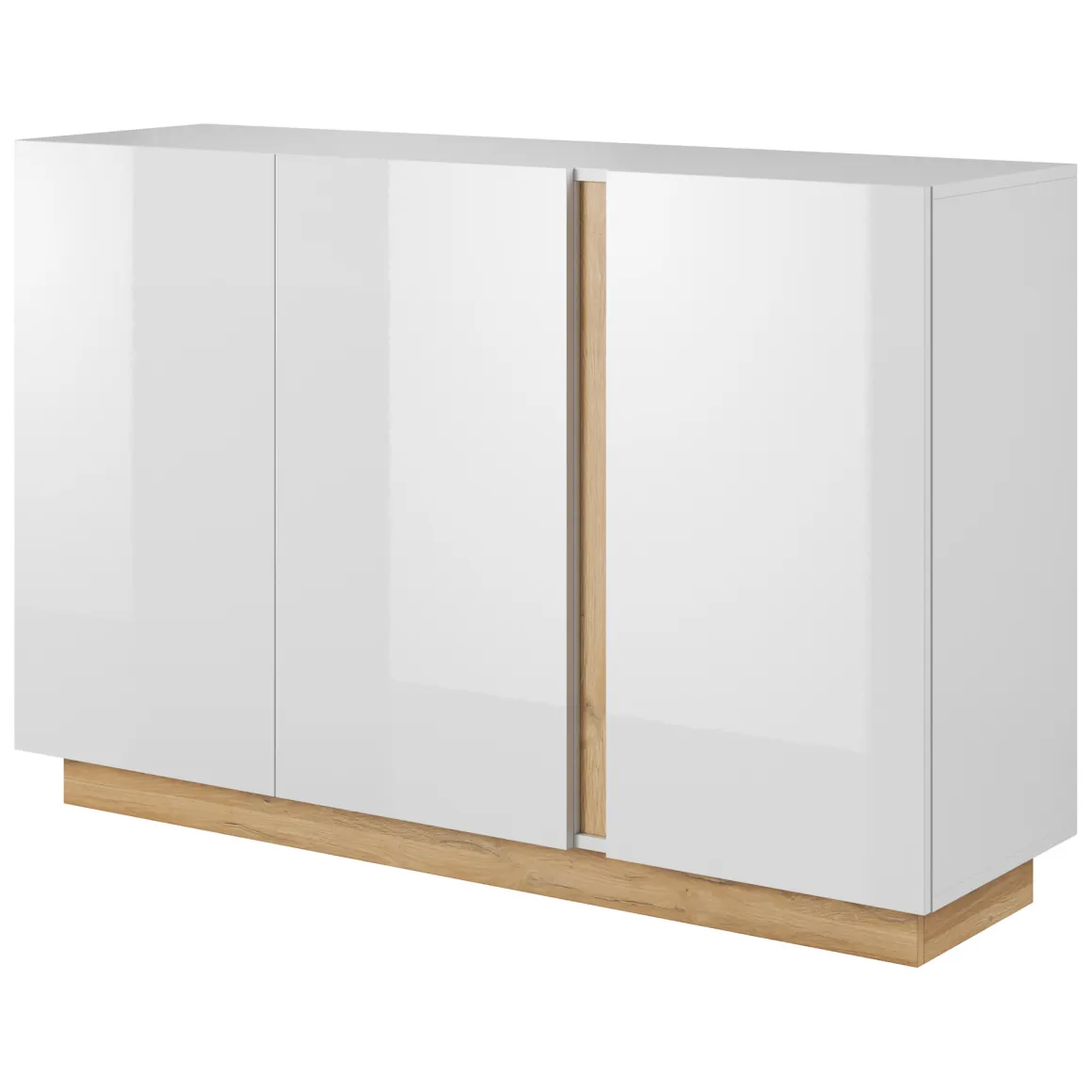 Credenze > Dmora Credenza Bianco Lucido Marrone Rovere 4 Cassetti un Ripiano 138x40x91h cm, Apertura Battente, Scorrevole - Halana Marrone Rovere, Bianco Lucido