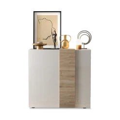 Madie|Credenze > Dmora Credenza Bianco Lucido Marrone Rovere 6 Ripiani Apertura Battente 160x35x70h cm, 4 Ante Made in Italy - Swink Marrone Rovere, Bianco Lucido
