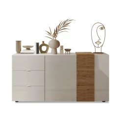 Madie|Credenze > Dmora Credenza 2 Ripiani 3 Cassetti 181x44x84h cm, 4 Vani - Busi Bianco Lucido