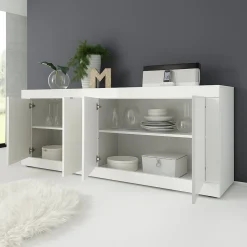 Madie|Credenze > Dmora Credenza 3 Ripiani 4 Vani 101.4x42x161.2h cm, 4 Ante - Sampeyre Bianco Lucido