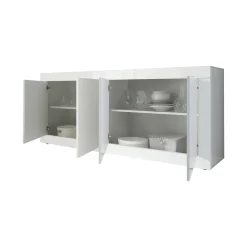 Madie|Credenze > Dmora Credenza 3 Ripiani 4 Vani 101.4x42x161.2h cm, 4 Ante - Sampeyre Bianco Lucido