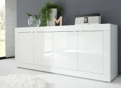Madie|Credenze > Dmora Credenza 3 Ripiani 4 Vani 101.4x42x161.2h cm, 4 Ante - Sampeyre Bianco Lucido