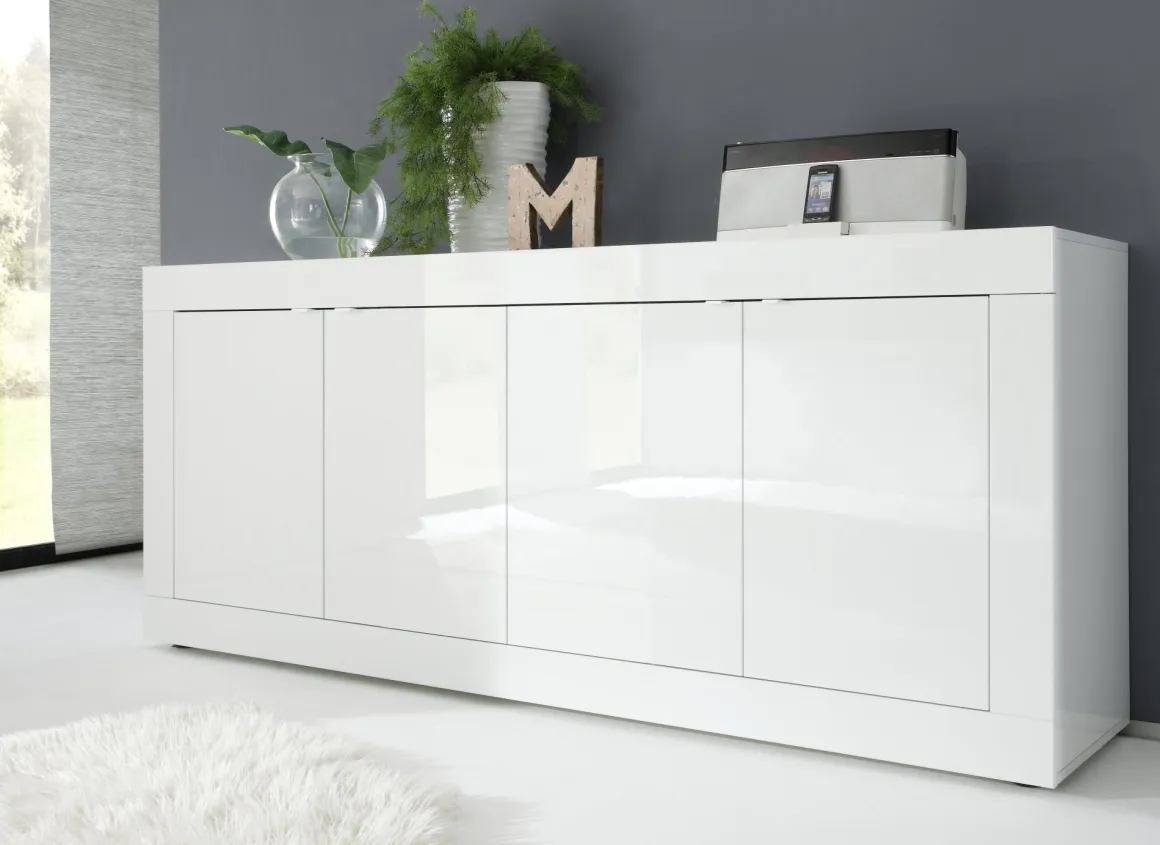 Madie|Credenze > Dmora Credenza 3 Ripiani 4 Vani 101.4x42x161.2h cm, 4 Ante - Sampeyre Bianco Lucido