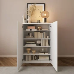 Credenza Bianco Lucido 4 Ripiani 5 Vani 78x36x115.5h cm, 2 Ante - Itala