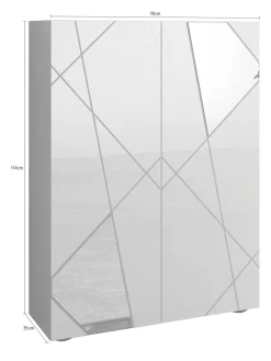 Credenza Bianco Lucido 4 Ripiani 5 Vani 78x36x115.5h cm, 2 Ante - Itala