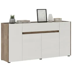 Credenza Bianco Marrone Noce un Cassetto 3 Ripiani 170x40x85h cm, Apertura Battente - Cirimido