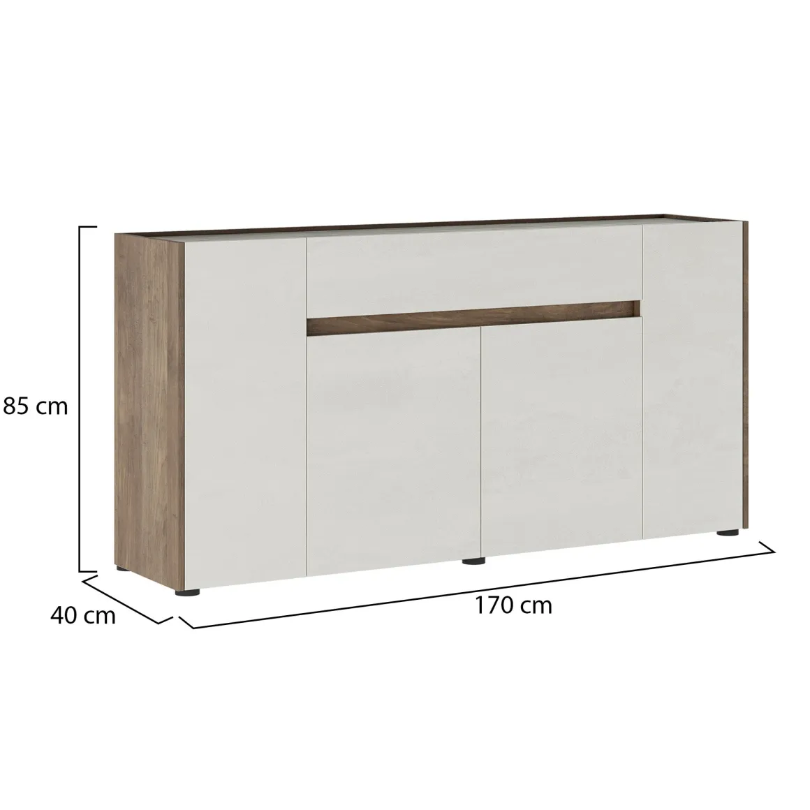 Credenza Bianco Marrone Noce un Cassetto 3 Ripiani 170x40x85h cm, Apertura Battente - Cirimido