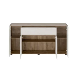 Credenza Bianco Marrone Noce un Cassetto 3 Ripiani 170x40x85h cm, Apertura Battente - Cirimido