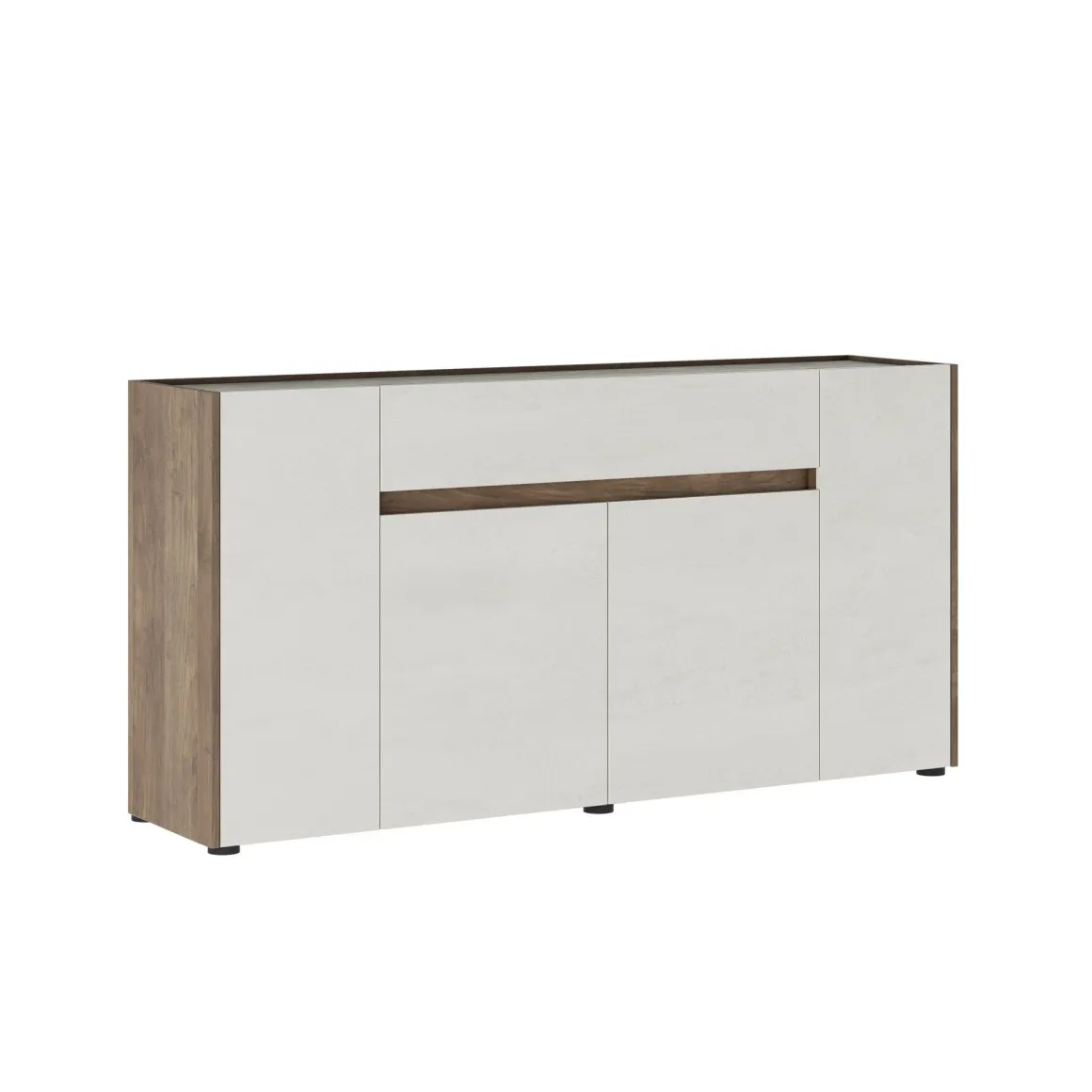 Credenza Bianco Marrone Noce un Cassetto 3 Ripiani 170x40x85h cm, Apertura Battente - Cirimido