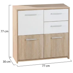 Madie|Credenze > Dmora Credenza Bianco Marrone Quercia 2 Cassetti Apertura Battente 77x30x77h cm, 3 Ante - Piglio Marrone, Bianco Quercia
