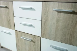 Madie|Credenze > Dmora Credenza Bianco Marrone Quercia Apertura Battente 6 Ante 77x30x115h cm, 6 Vani - Dresano Marrone Quercia, Bianco