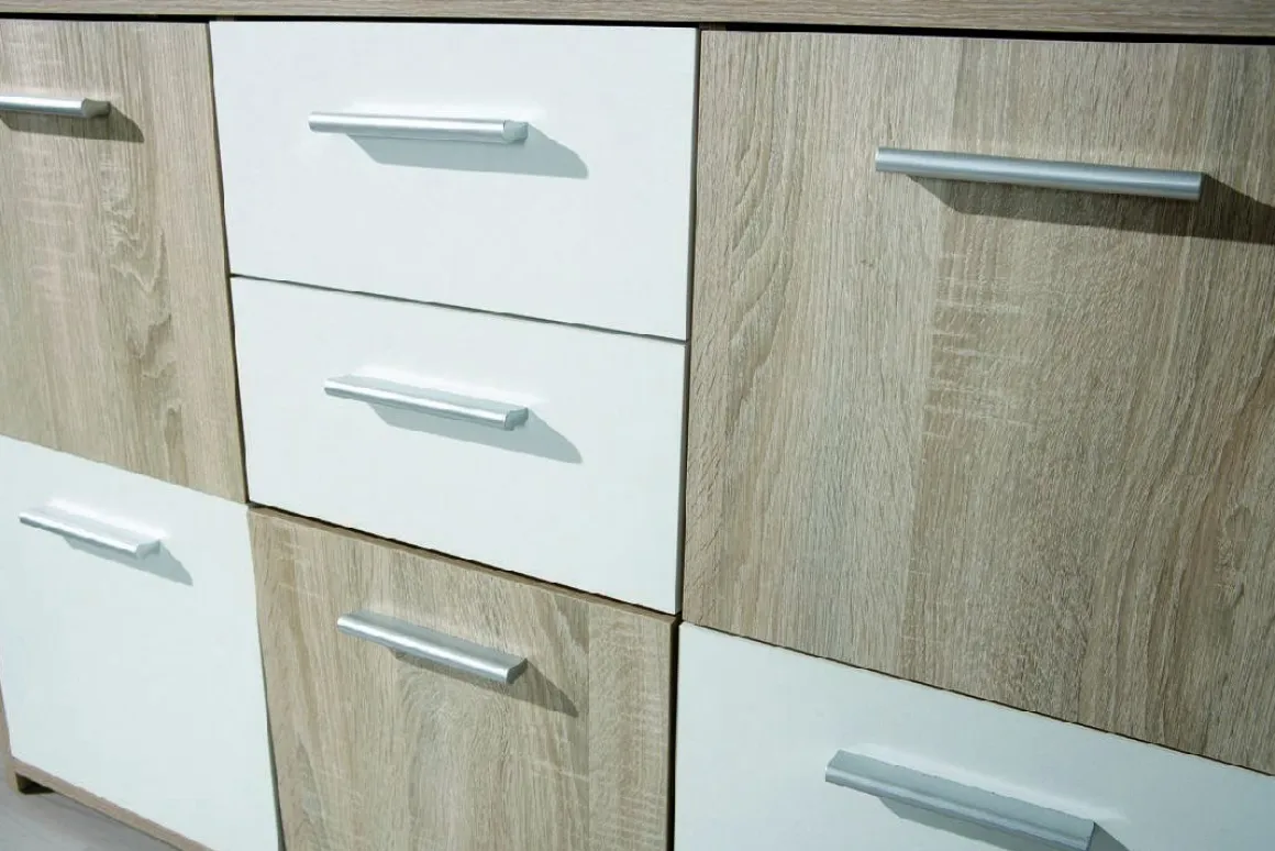 Madie|Credenze > Dmora Credenza Bianco Marrone Quercia Apertura Battente 6 Ante 77x30x115h cm, 6 Vani - Dresano Marrone Quercia, Bianco