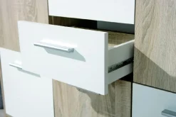 Madie|Credenze > Dmora Credenza Bianco Marrone Quercia Apertura Battente 6 Ante 77x30x115h cm, 6 Vani - Dresano Marrone Quercia, Bianco