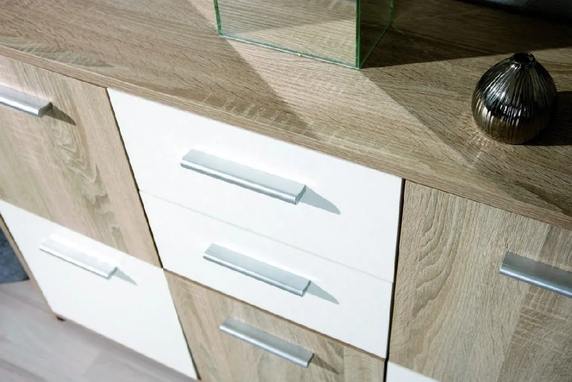 Madie|Credenze > Dmora Credenza Bianco Marrone Quercia Apertura Battente 6 Ante 77x30x115h cm, 6 Vani - Dresano Marrone Quercia, Bianco