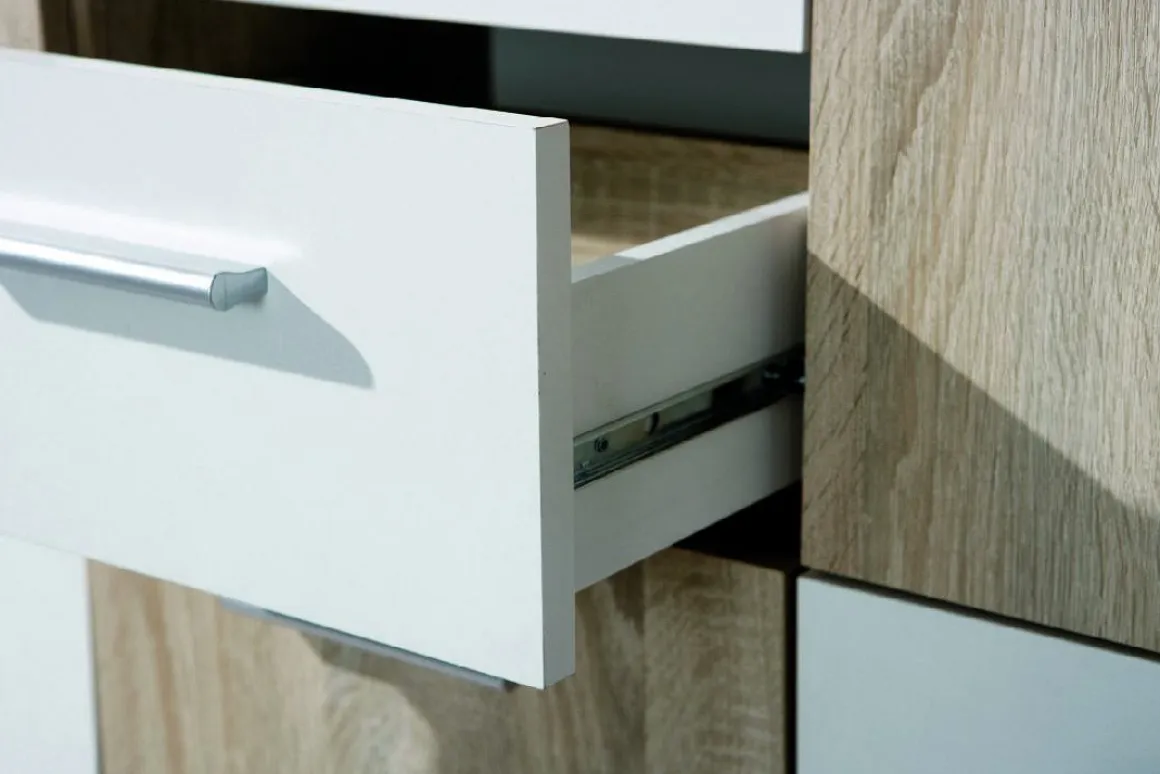 Madie|Credenze > Dmora Credenza Bianco Marrone Quercia Apertura Battente 6 Ante 77x30x115h cm, 6 Vani - Dresano Marrone Quercia, Bianco