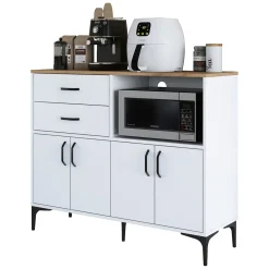 Madie|Credenze > Dmora Credenza Bianco Marrone Rovere 2 Cassetti 2 Ripiani 138x50x95h cm, Apertura Scorrevole - Lupara Marrone, Bianco Rovere
