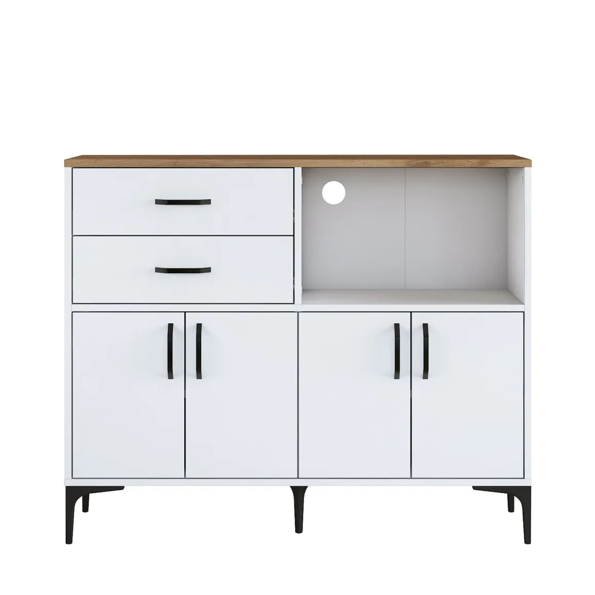 Credenza Bianco Marrone Rovere 2 Cassetti 2 Ripiani 120x40x99h cm, Apertura Battente, Scorrevole - Cavriana