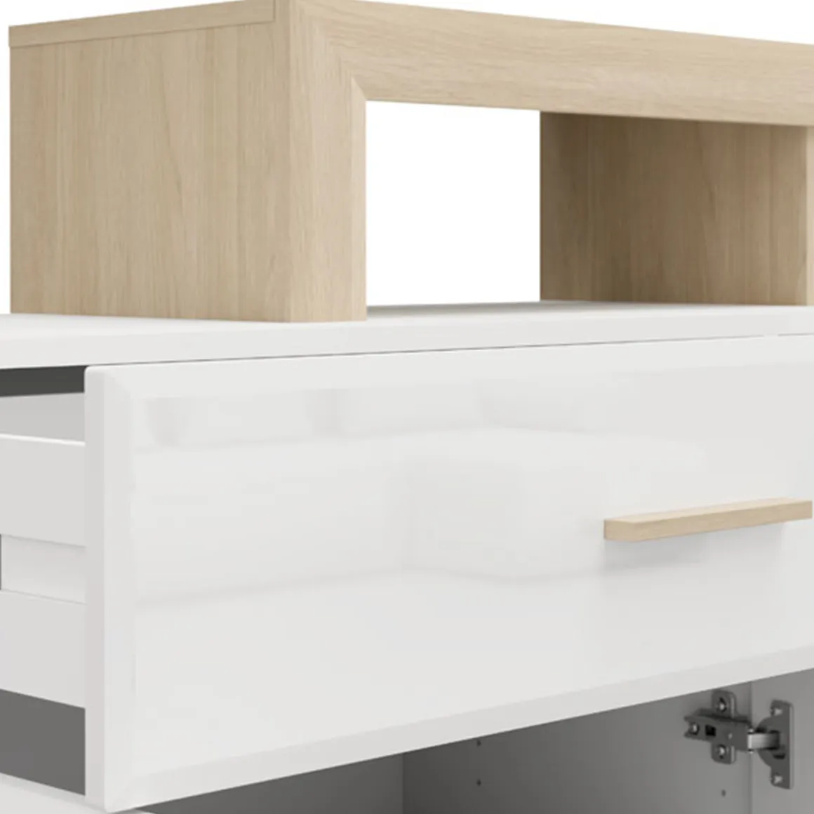 Credenza Bianco Marrone Rovere 2 Cassetti 5 Ripiani 189x42x100h cm, Apertura Battente, Scorrevole - Dovad