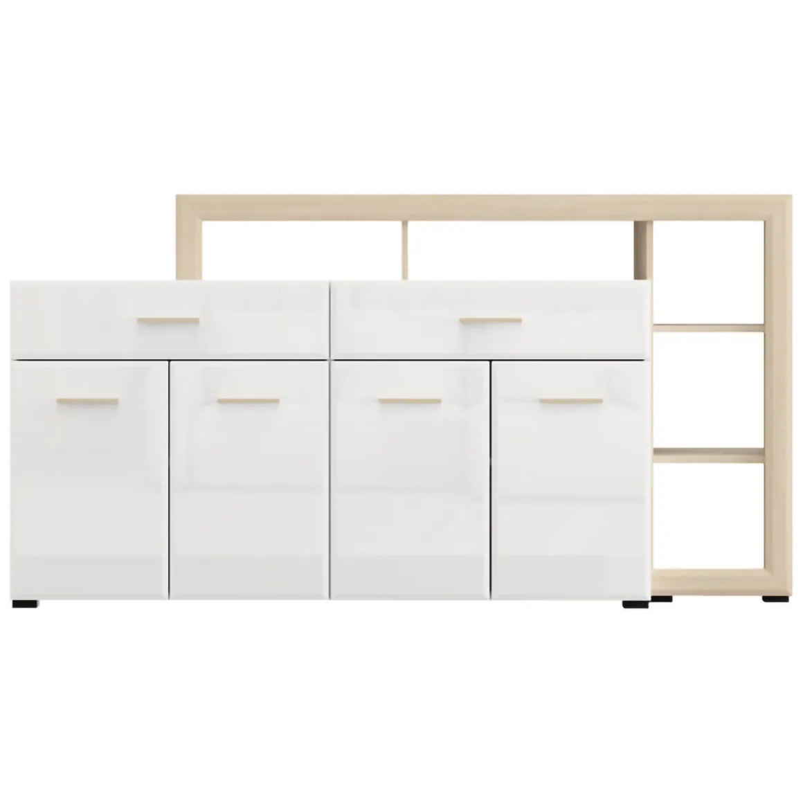 Credenza Bianco Marrone Rovere 2 Cassetti 5 Ripiani 189x42x100h cm, Apertura Battente, Scorrevole - Dovad