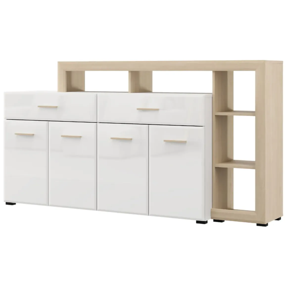 Credenza Bianco Marrone Rovere 2 Cassetti 5 Ripiani 189x42x100h cm, Apertura Battente, Scorrevole - Dovad