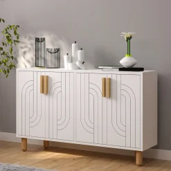Madie|Credenze > Dmora Credenza Bianco Marrone Rovere 2 Ripiani 4 Vani 40x184x78h cm, 4 Ante - Chanute Marrone, Bianco Rovere