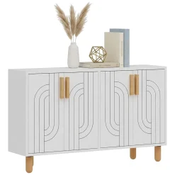 Madie|Credenze > Dmora Credenza Bianco Marrone Rovere 2 Ripiani 4 Vani 40x184x78h cm, 4 Ante - Chanute Marrone, Bianco Rovere
