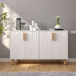 Madie|Credenze > Dmora Credenza Bianco Marrone Rovere 2 Ripiani 4 Vani 40x184x78h cm, 4 Ante - Chanute Marrone, Bianco Rovere