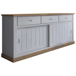 Madie|Credenze > Dmora Credenza Bianco Marrone Rovere 3 Cassetti un Ripiano 40x150x78h cm, Apertura Battente, Scorrevole - Cadillac Marrone, Bianco Rovere