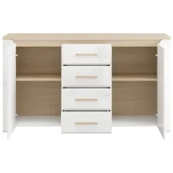 Credenze > Dmora Credenza Bianco Marrone Rovere 4 Cassetti 3 Ripiani 154x41x88h cm, Apertura Battente, Scorrevole - Barone Marrone, Bianco Rovere