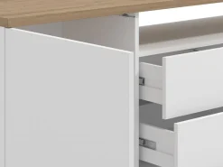 Credenza Bianco Marrone Rovere 4 Cassetti 4 Ripiani 154x40x94h cm, Apertura Battente e Scorrevole - Levate