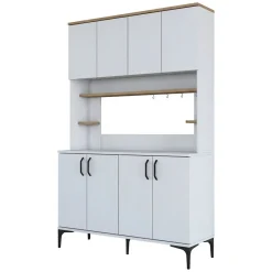 Credenza Bianco Marrone Rovere 4 Ripiani 8 Vani 120x40x187h cm, 8 Ante - Legnaro