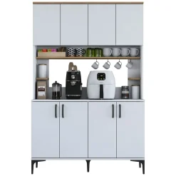 Credenza Bianco Marrone Rovere 4 Ripiani 8 Vani 120x40x187h cm, 8 Ante - Legnaro